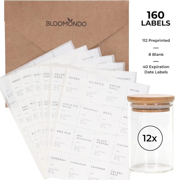 Empty Spice Jars with Label Pack (12x Bamboo Lid Glass Jar). Small 6oz - Image 2