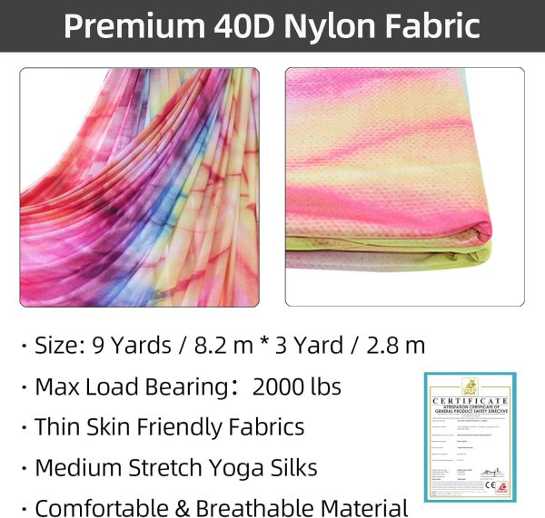 PRIOR FITNESS Aerial Silks Kit Colorful 9/15/20 Yards 40D Nylon Fabric - Image 2