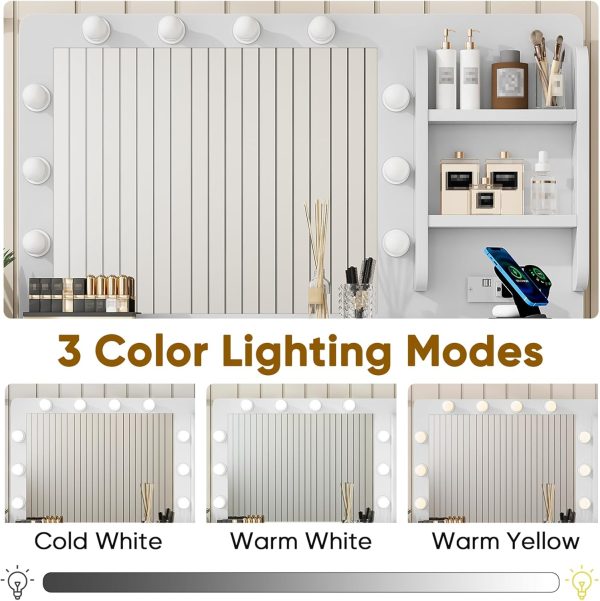 Makeup Vanity Desk with Lights, Vanity Desk with Power Outlet, 3 Lighting - Image 3