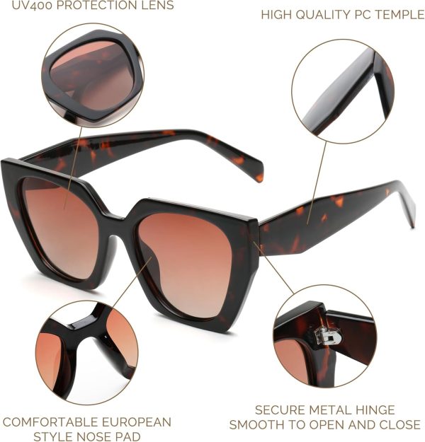 JOO'RTI Trendy Polarized Oversized Sunglasses Womens, Retro Big Square Cat - Image 4