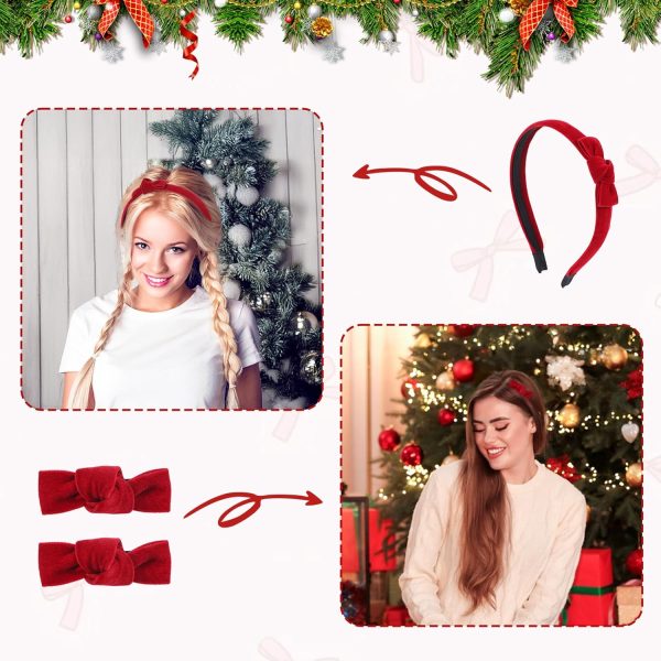 3 Pcs Red Velvet Bow Headband Small Bowknot Hair Pins Set Aesthetic Hair - Image 7