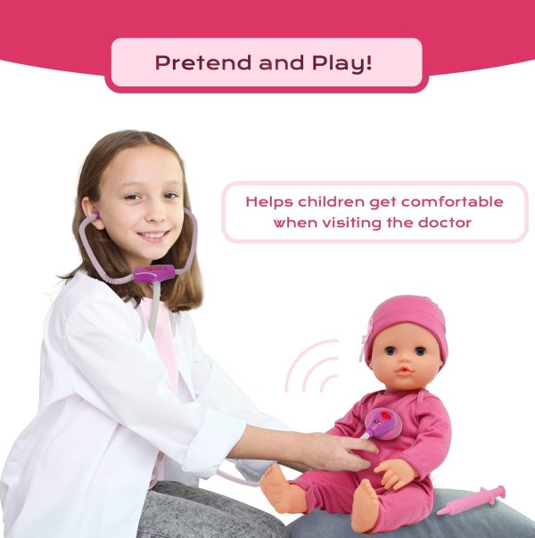 Interactive 16” Baby Doll Toy Doctor Kit with Light Up Heartbeat Sound - Image 3
