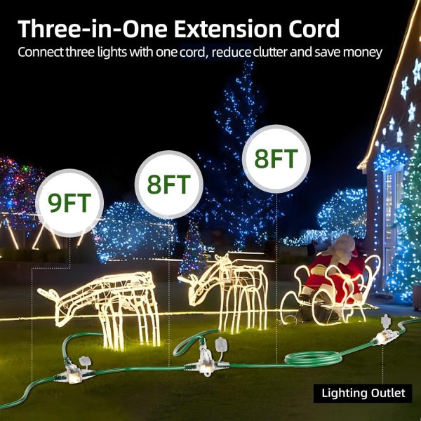 25 FT Outdoor Extension Cord with Multiple Outlets, Evenly Spaced 3 Outlets - Image 3