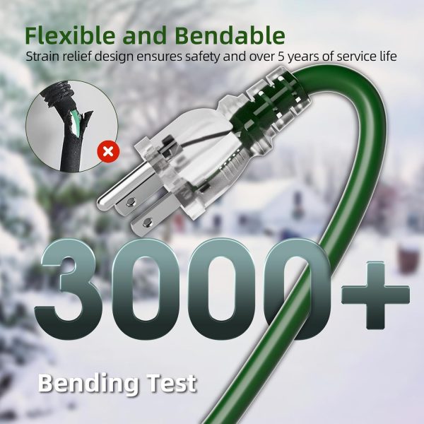 25 FT Outdoor Extension Cord with Multiple Outlets, Evenly Spaced 3 Outlets - Image 5