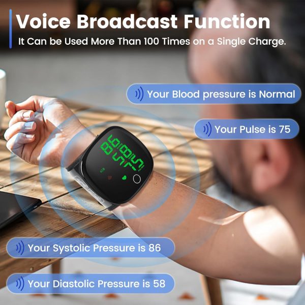 Wrist Blood Pressure Monitor, 2 x 99 Readings, Digital, Rechargeable, Voice - Image 3