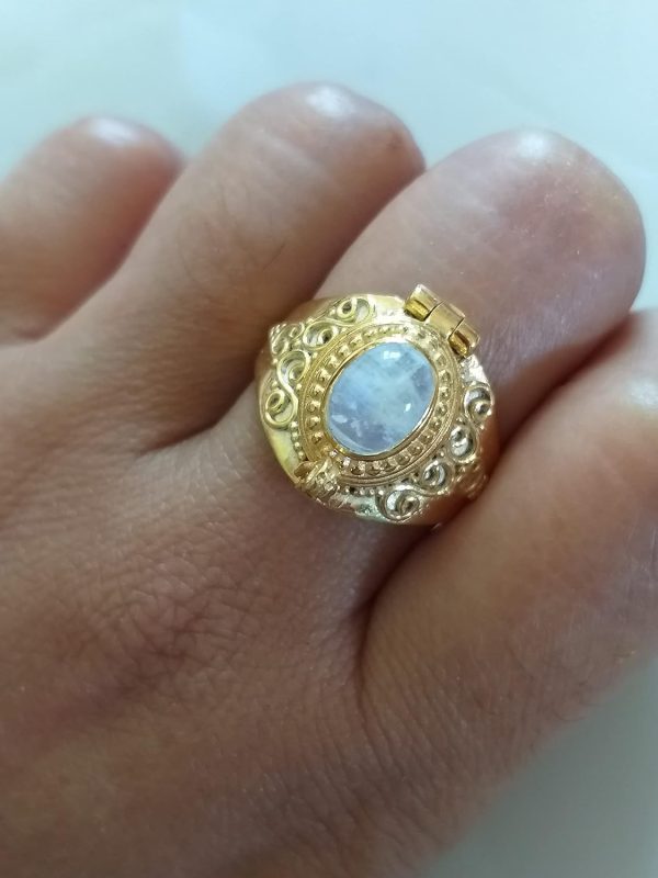 Moonstone Ring, Poison Box Ring, Gold Plated Perfume Box Ring, June - Image 2