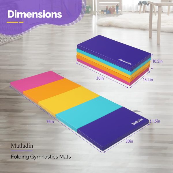 5 Folding Gymnastics Gym Exercise Aerobics Mat, 1.5" Thick Folding Exercise - Image 6