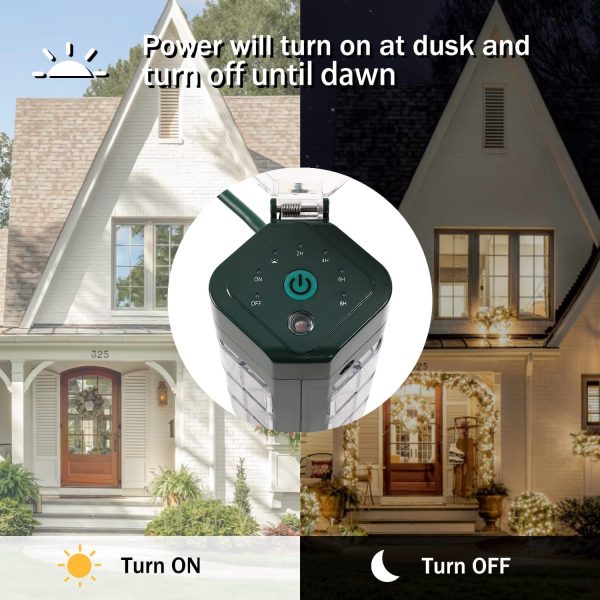 Sattiyrch Outdoor Power Strip Timer with Photocell, Remote Control,2/4/6/8 - Image 4