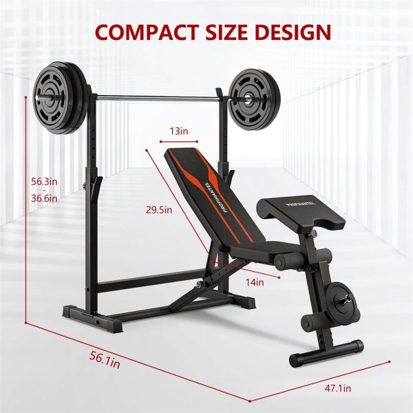 Adjustable Weight Bench, Bench Press Rack with Squat Rack, Leg Exercises - Image 7