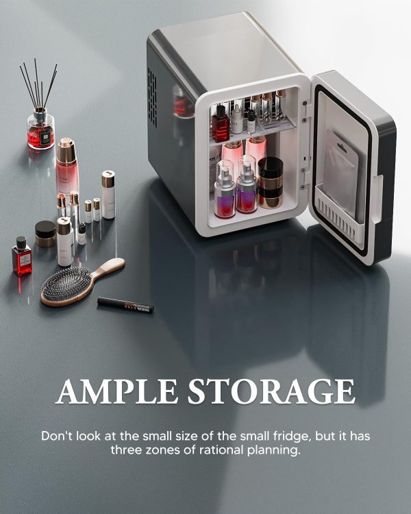 Upgrade Skincare Fridge with Dimmable LED Light Mirror, 4L/6Can Cooler - Image 3
