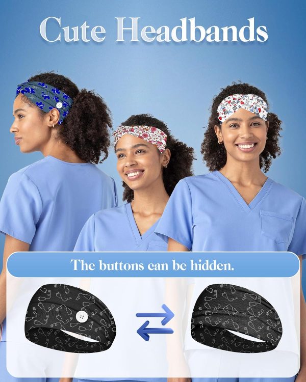 Plifal 4pcs Nurse Headbands for Women with Buttons Non Slip - Cute Hospital - Image 4