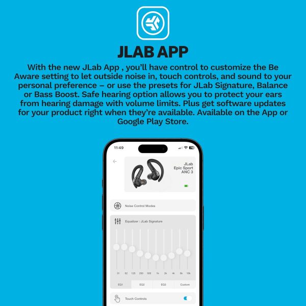JLab Epic Sport ANC 3 True Wireless Bluetooth Earbuds for Active Workout, - Image 5