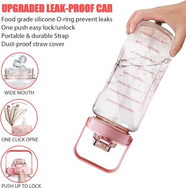 Half Gallon Water Bottle with Sleeve, 64OZ Motivational Water Bottle with - Image 5