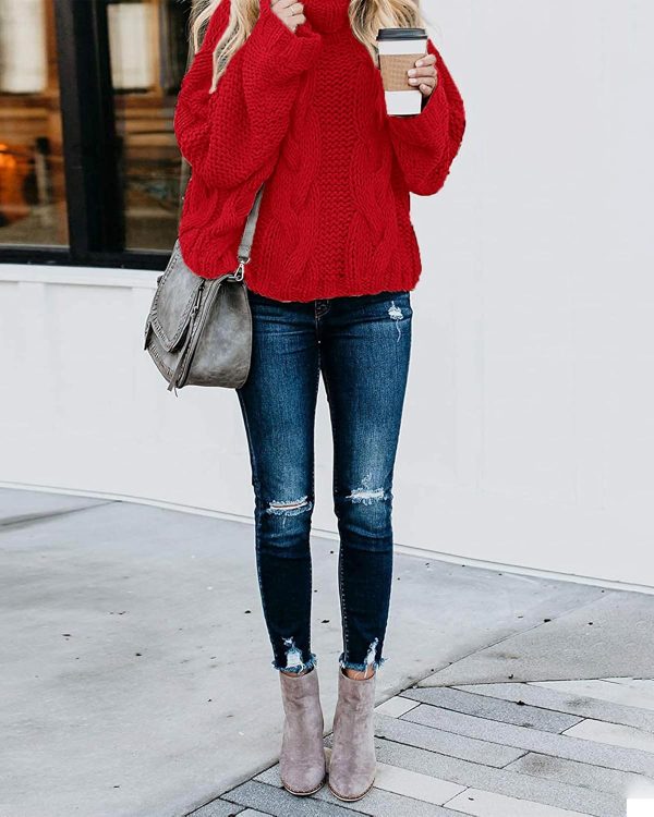 Fashionme Chic Ballon Sleeve Winter Turtleneck Chunky Sweater Slouchy - Image 5