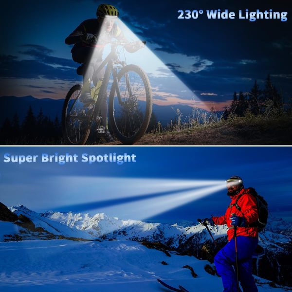 Headlamp Rechargeable 5Pack, 230° Wide Beam Head Lamp with 2 Spotlights, - Image 6