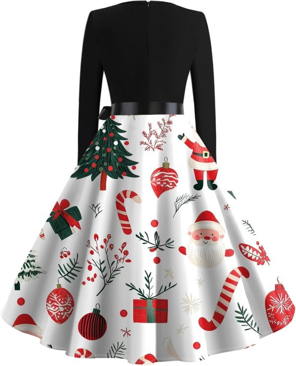 Christmas Dresses for Women,Women's Fashion Vintage Long Sleeve Round Neck - Image 2