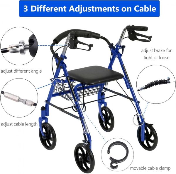 Hand Brake with 41'' Cable for 4-Wheel Folding Drive Rollator Rolling - Image 5