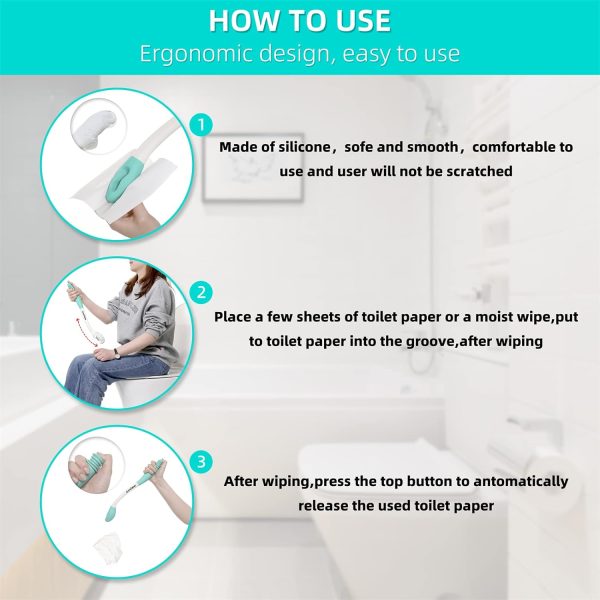 Toilet Aids Wiping Long Reach （2 Pack） Comfort Wipe Wand Bottom Buddy - Image 4