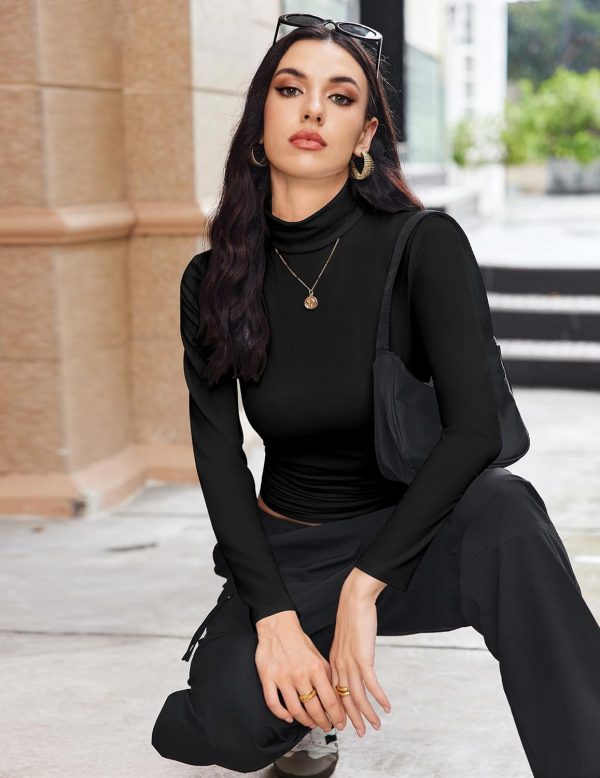 Ekouaer Women's Turtleneck Long Sleeve Shirts Fall Fashion Lightweight Base - Image 3