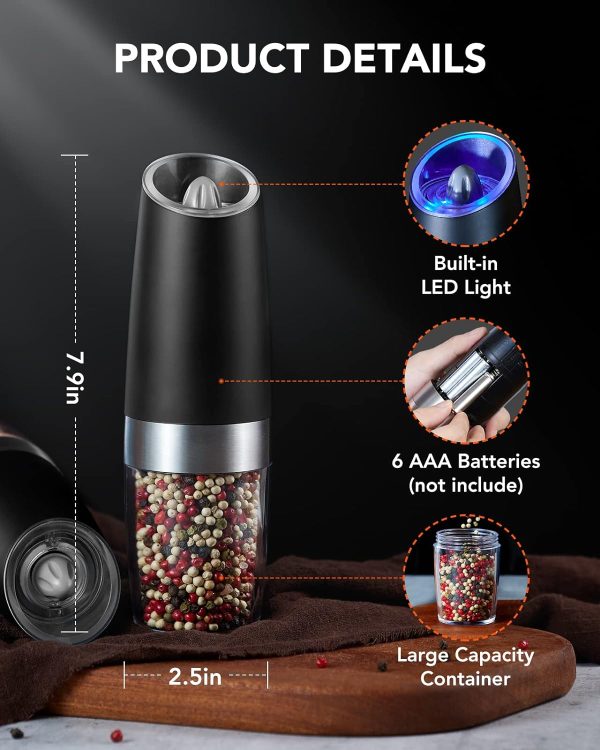FORLIM Gravity Electric Salt and Pepper Grinder Set, Automatic Pepper - Image 4
