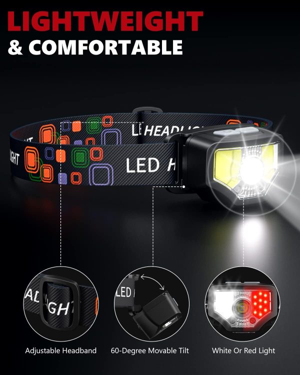 Headlamp Rechargeable 2PCS, 1200 Lumen Super Bright LED Flashlight with - Image 7
