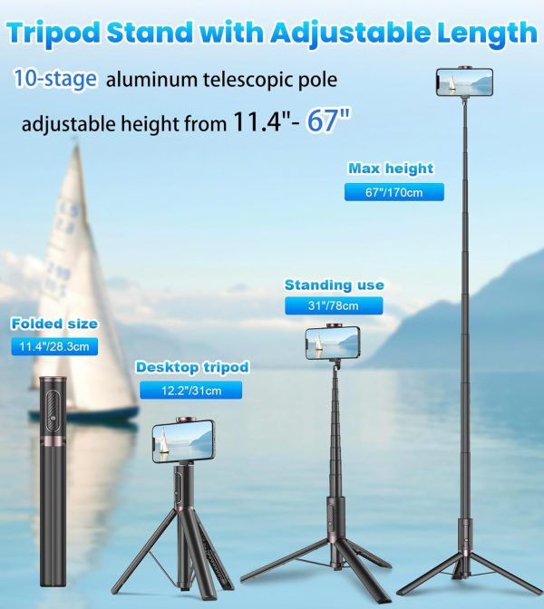TONEOF 67" Cell Phone Selfie Stick Tripod,Smartphone Tripod Stand All-in-1 - Image 3