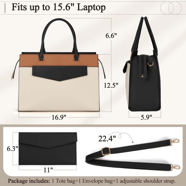 Laptop Bag for Women 15.6 inch Leather Tote Bag 2pcs Set Professional Work - Image 2
