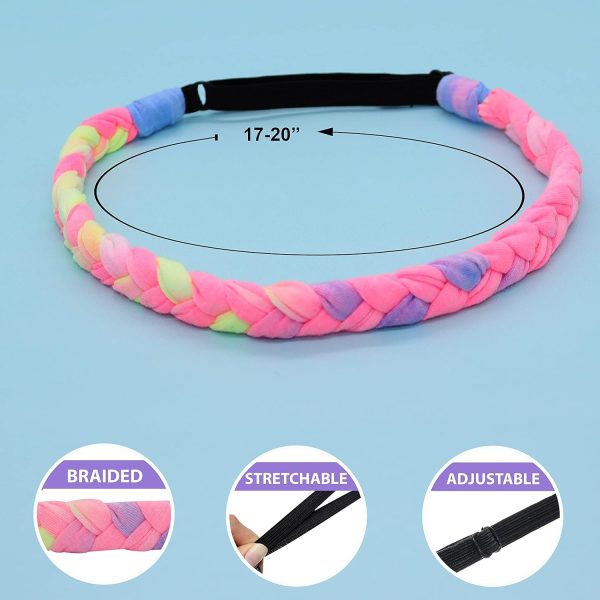 FROG SAC 4 Adjustable Braided Headbands for Girls, Rainbow Tie Dye Braid - Image 4