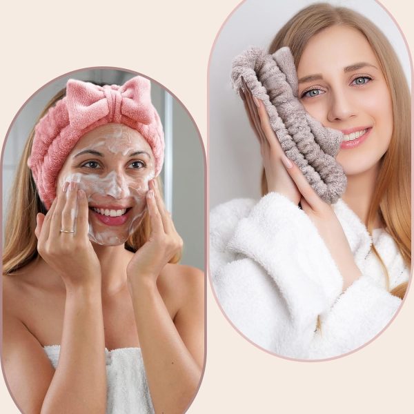 VITEVER 4 Pack Spa Headband for Washing Face, Girls Makeup Bow Tie Hair - Image 6