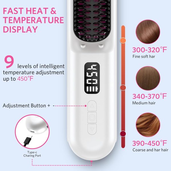 Cordless Hair Straightener Brush, Portable Mini Hair Straightening Brush - Image 5