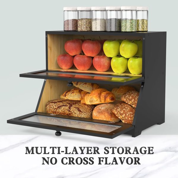 Double Layer Bamboo Bread Box for Kitchen Counter-Large Capacity Bread - Image 3