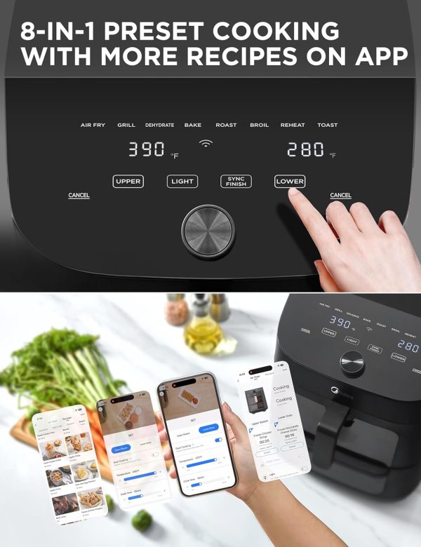 Midea Dual Basket Air Fryer Oven 11 Quart 8 in 1 Functions, Clear Window, - Image 7