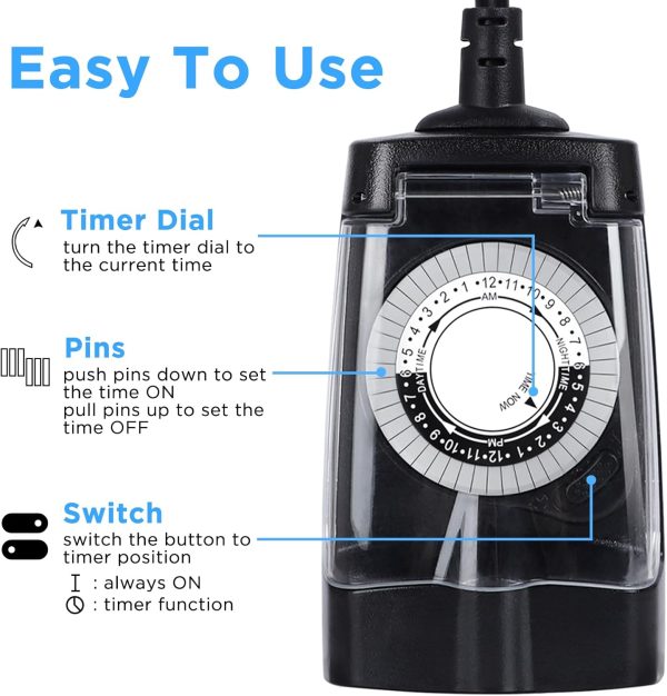 Outdoor Timer Outlet Waterproof, 24 Hour Outdoor Light Timer, Timers for - Image 4