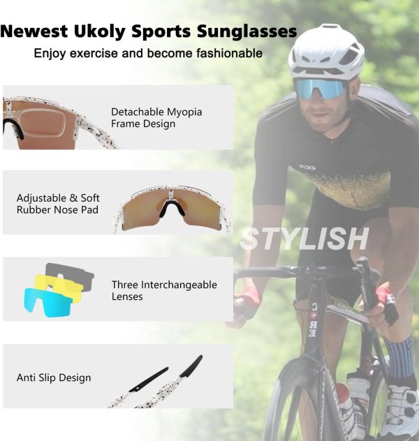 Ukoly Cycling Sunglasses for Men Women with 3 Interchangeable Lenses, - Image 3