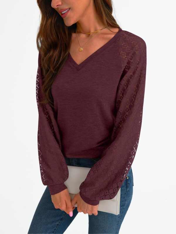 AUTOMET Womens Long Sleeve Shirts V-Neck Lace Tops Business Casual Blouses - Image 3
