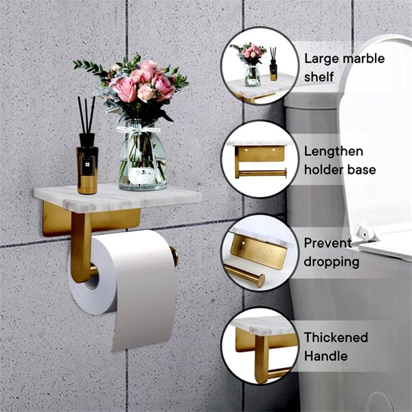 Toilet Paper Holder with Natural Marble Shelf for Bathroom Washroom,Wall - Image 3