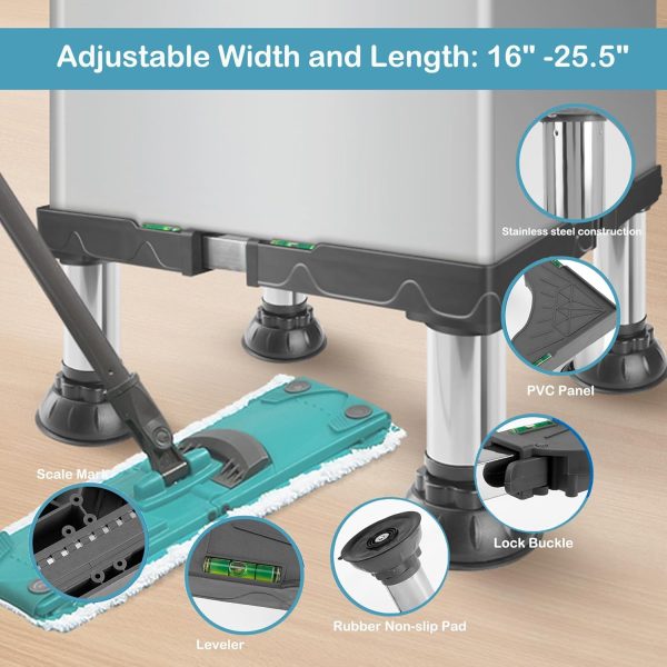 Mini Fridge Stand Height 7"-8.4" Adjustable Washer and Dryer Stand with 4 - Image 5
