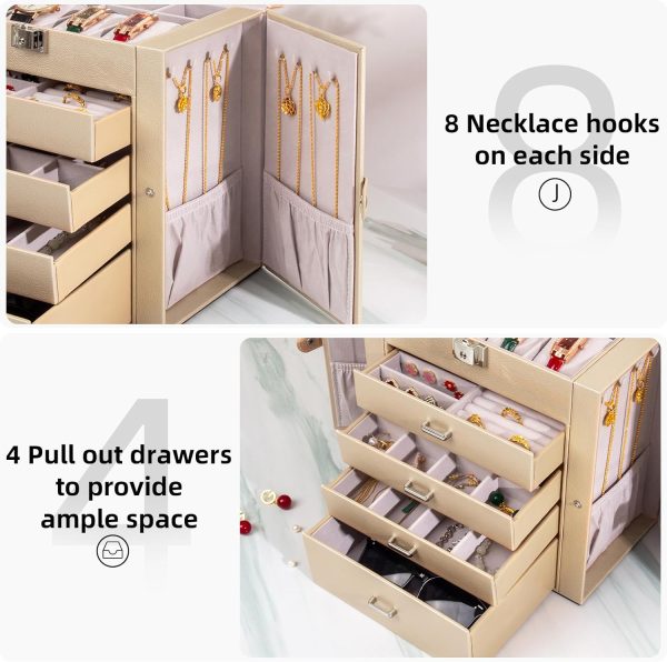 Large Jewelry Box,5-Tier PU Leather Jewelry Organizer with - Image 5