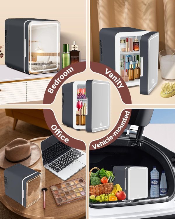 Upgrade Skincare Fridge with Dimmable LED Light Mirror, 4L/6Can Cooler - Image 12