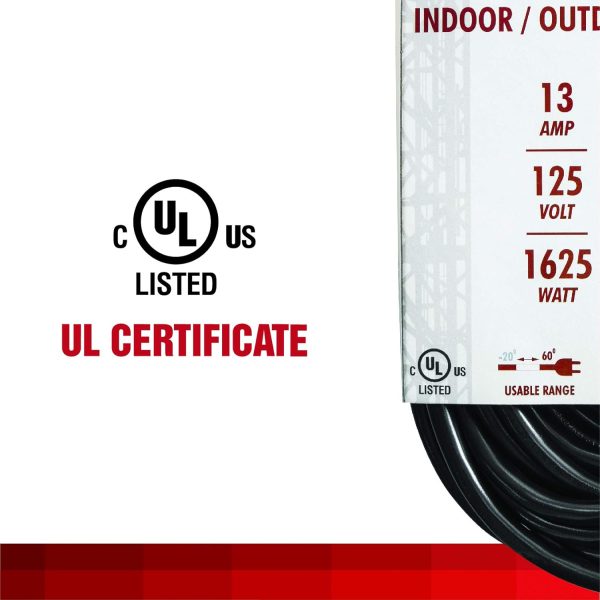 6ft Black Extension Cord, 16/3 SJTW Heavy-Duty, 3-Prong Grounded Plug, - Image 3