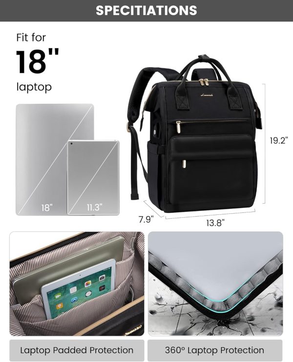 LOVEVOOK Laptop Backpack Purse for Women Waterproof Teacher Nurse Bag, 18 - Image 3