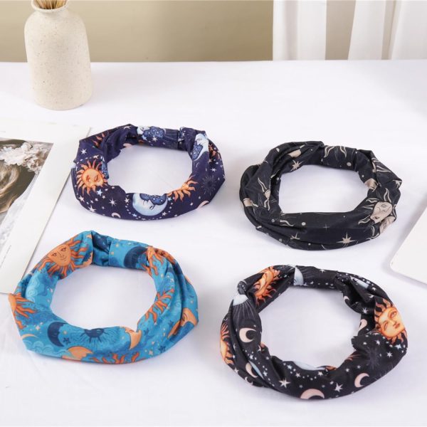 Women Headbands Stars Moon Wide Knotted Headband Non Slip Wraps Elastic - Image 4