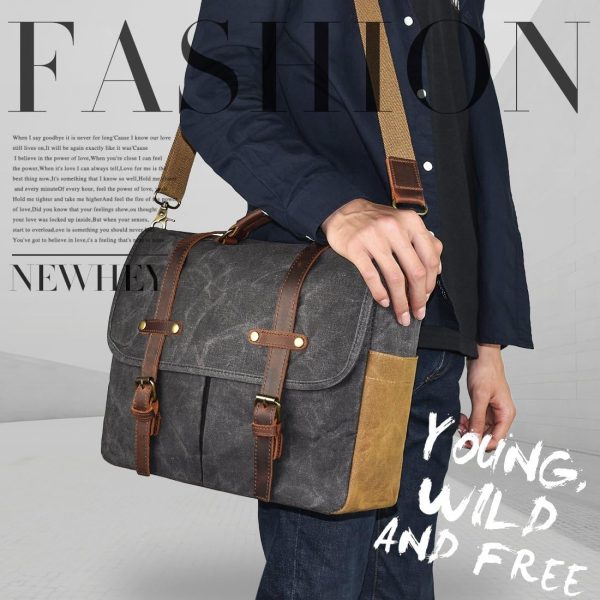 Mens Messenger Bag 15.6 Inch Waterproof Vintage Genuine Leather Waxed - Image 5