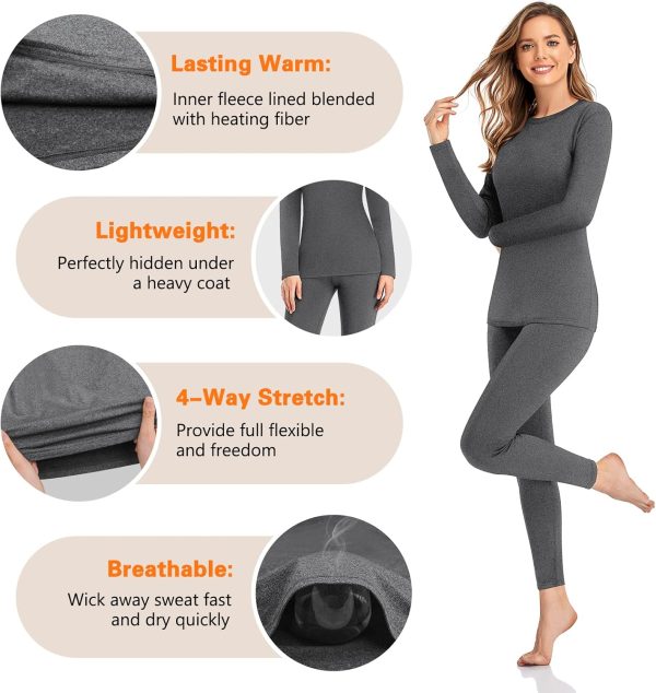 SIMIYA 2 Pack Thermal Underwear for Women Long Johns Winter Warm Fleece - Image 3