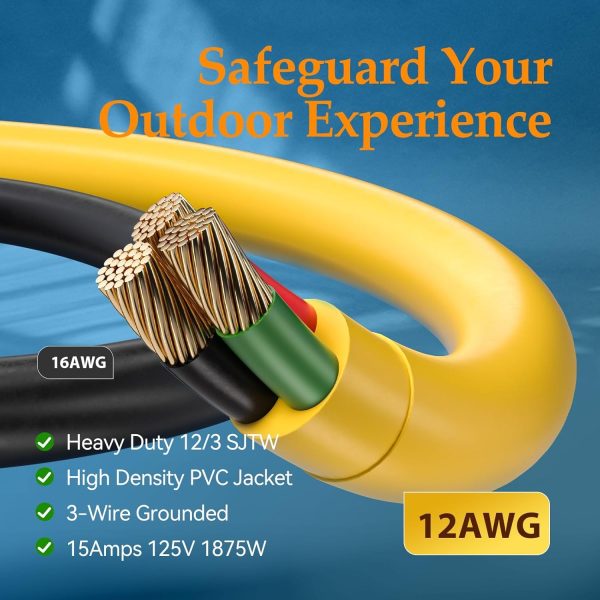 BBOUNDER 100 FT Outdoor Extension Cord Waterproof, 12/3 SJTW Heavy Duty 15A - Image 4