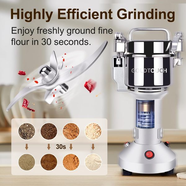 Goldtouch 150g High Speed Electric Grain Mill Grinder, 1500W 110V Stainless - Image 3
