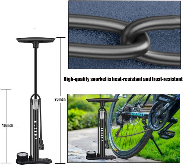 CLOLOP Bike Floor Pump with Gauge,Bike Air Pump Tire Pump Inflator, for - Image 4