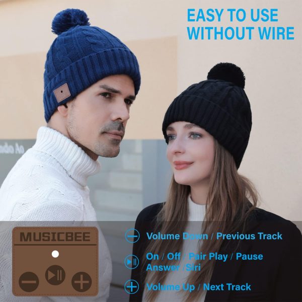 beanie MUSICBEE Bluetooth V5.2 Wireless Knit Winter Cap, 24 Hour Play time, - Image 8