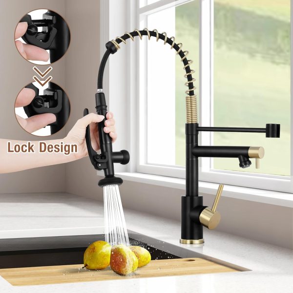 Qomolangma Black Gold Commerical Kitchen Faucet with Pull Down Sprayer, - Image 2
