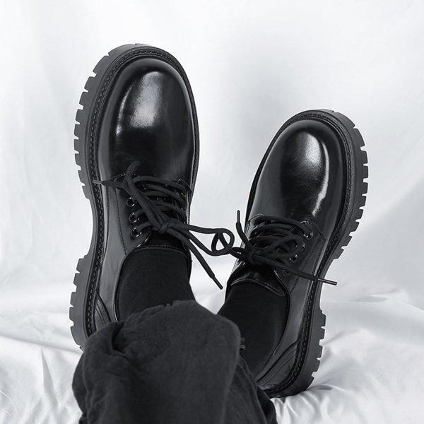 Men's Leather Lace Up Platform Oxfords Round Toe Chunky Heel Lug Sole - Image 5